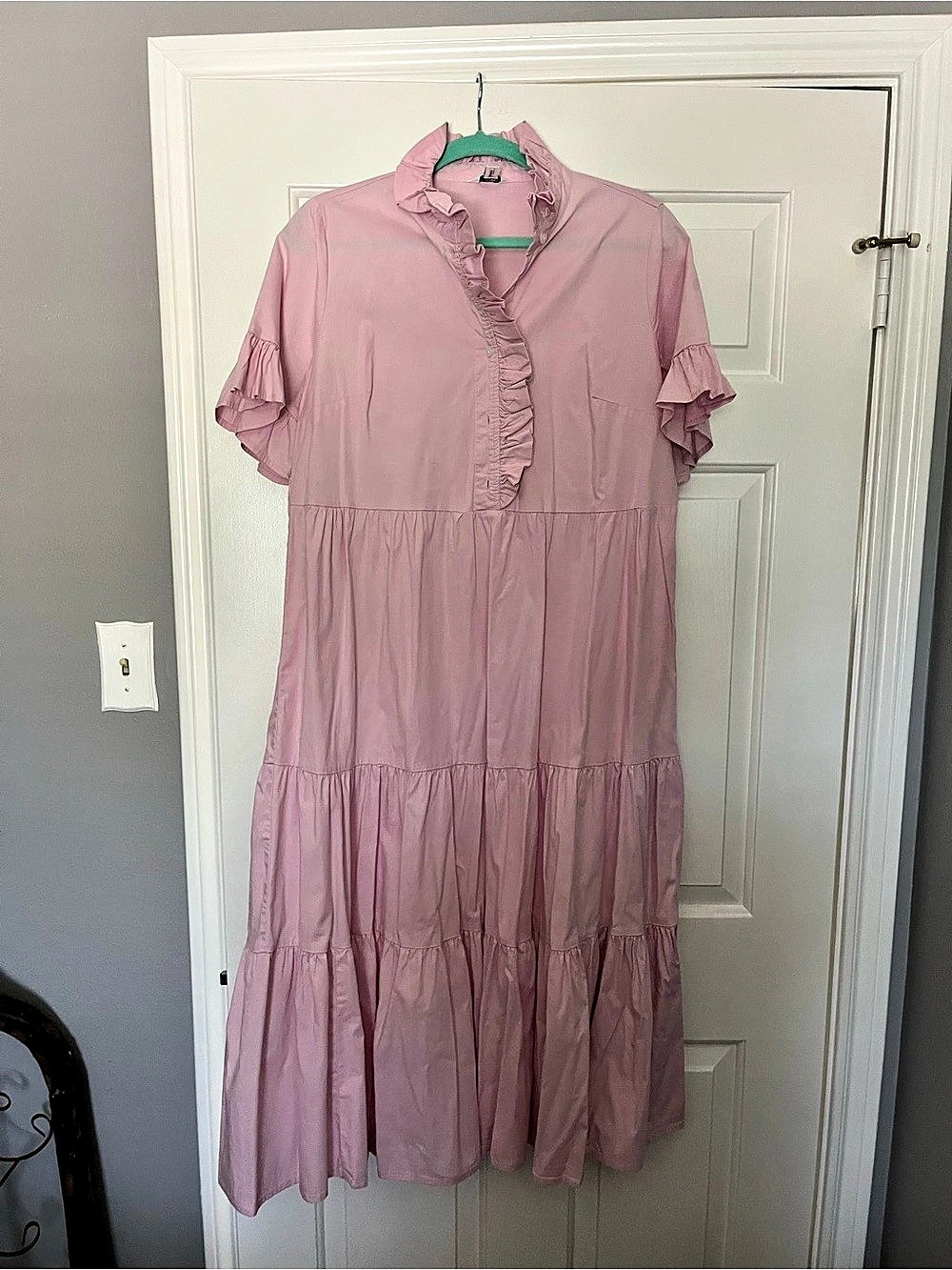 Pink Ruffle Front Midi Dress Like New